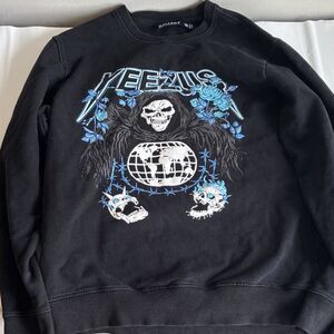 Gallery Yeezus Skull Graphic Print Fleece Cotton Black Pullover Sweatshirt M